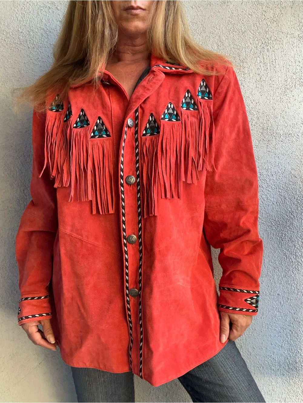 VTG 90s Bob Mackie Wearable Art Orange Suede Fringe Southwestern Jacket XL - Picture 6 of 16